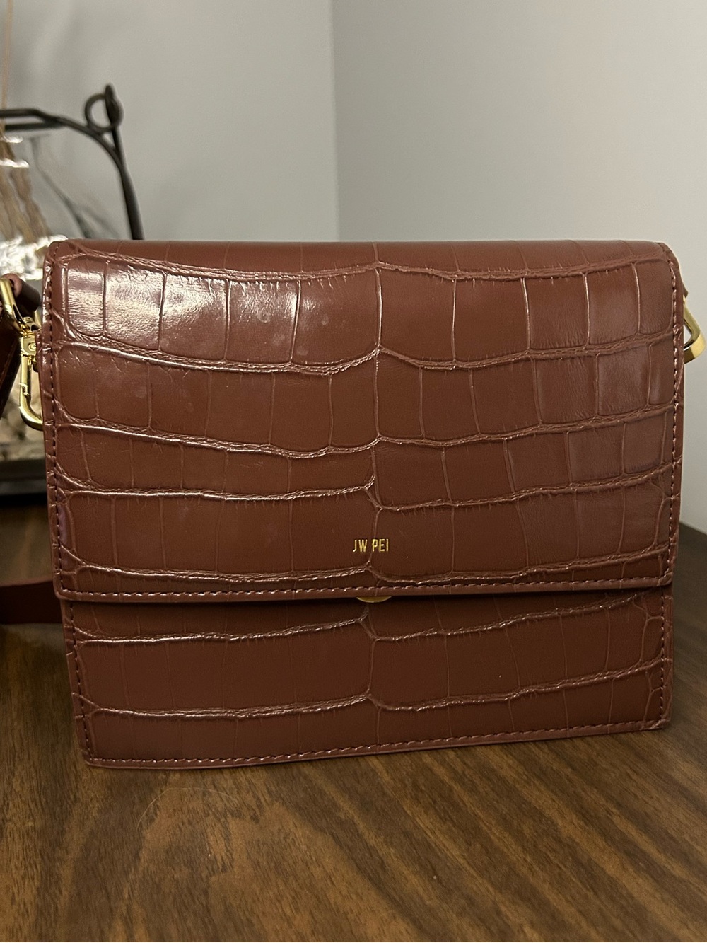 JW PEI Brown Croc Embossed Vegan Leather Crossbody Bag